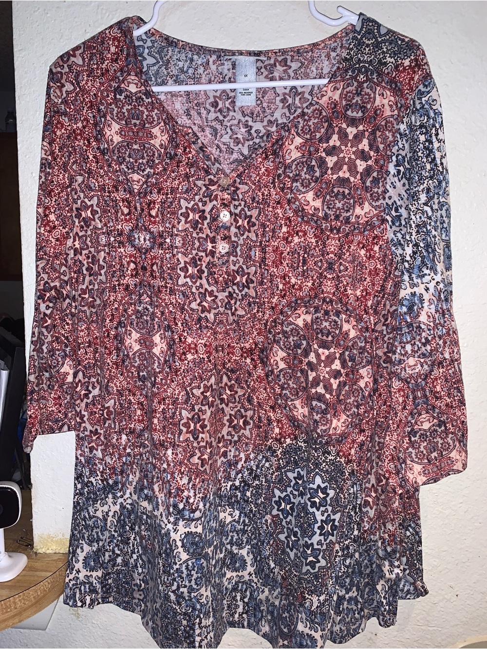 Catherines Red and Blue Printed V-Neck Blouse